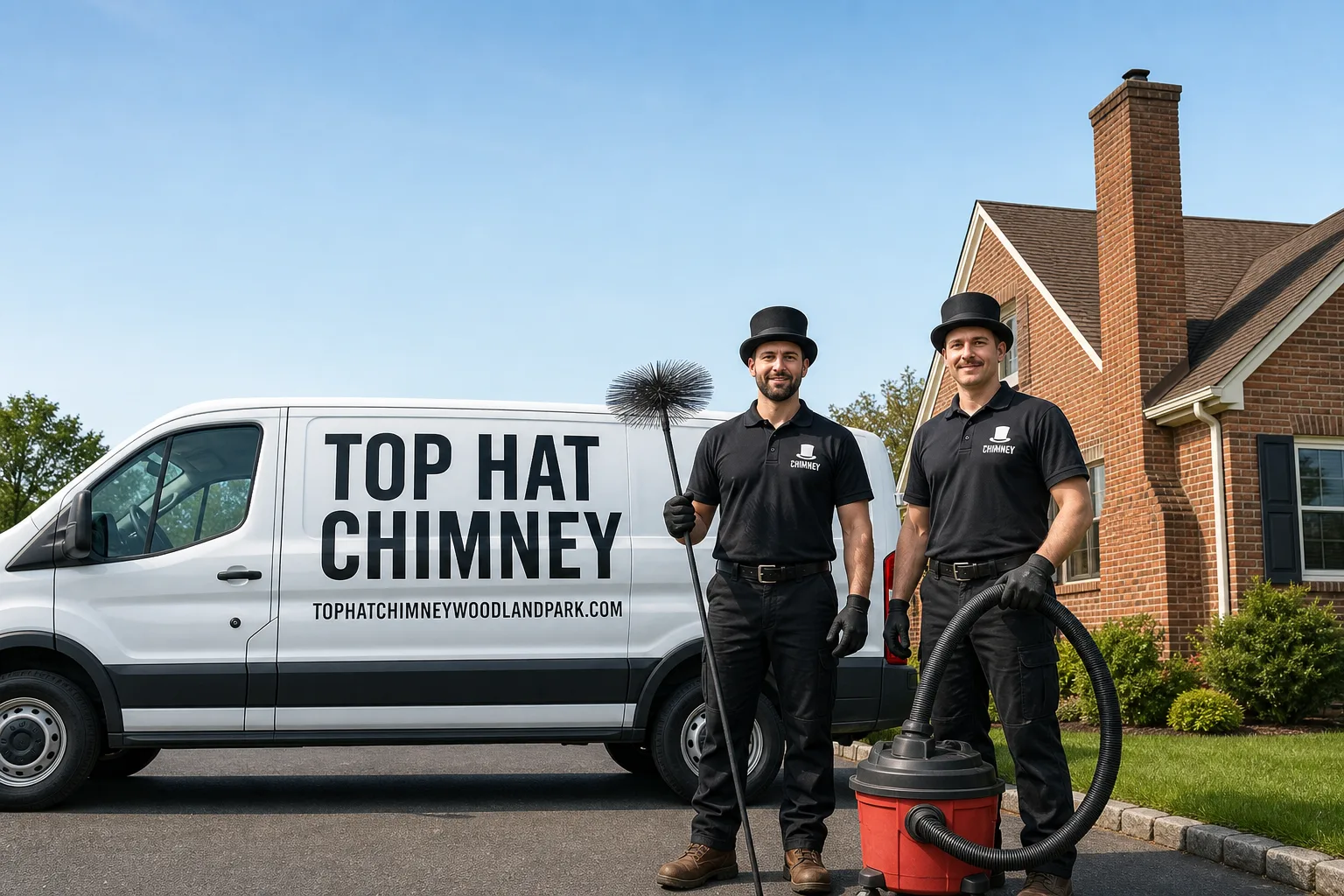 Top Hat Chimney chimney cleaning service vehicle and crew in Woodland Park, NJ
